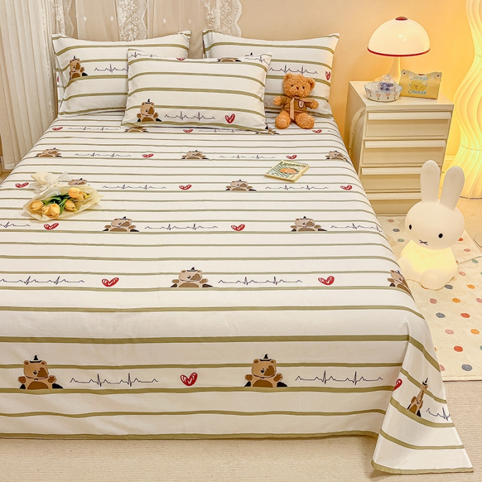 91家纺网 家纺一手货源 找家纺 小懒猪 2024春夏新款全棉印花单床单 心动熊宝