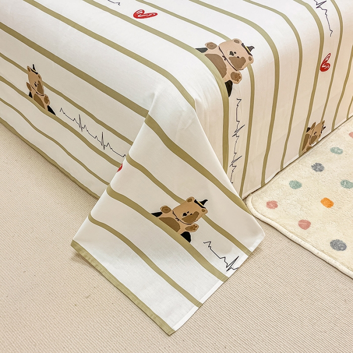 91家纺网 家纺一手货源 找家纺 小懒猪 2024春夏新款全棉印花单床单 心动熊宝