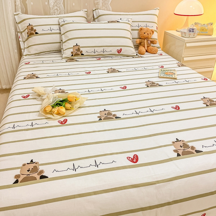 91家纺网 家纺一手货源 找家纺 小懒猪 2024春夏新款全棉印花单床单 心动熊宝