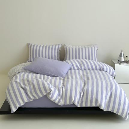 91家纺网 家纺一手货源 找家纺 （总）玛奇朵 2023新款色织双层皱纱-韩系条纹四件套