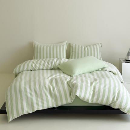 91家纺网 家纺一手货源 找家纺 （总）玛奇朵 2023新款色织双层皱纱-韩系条纹四件套