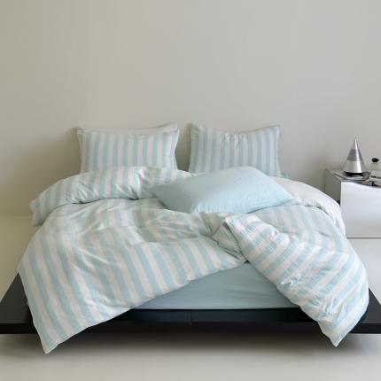 91家纺网 家纺一手货源 找家纺 （总）玛奇朵 2023新款色织双层皱纱-韩系条纹四件套