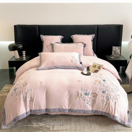 (总) 品家居 2025新款牛奶绒绣花四件套-蝶舞恋花