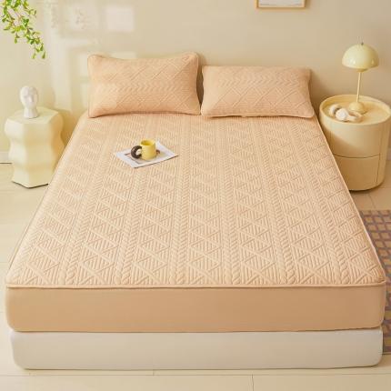 91家纺网 家纺一手货源 找家纺 伊人坊 2023新款A类原棉大豆夹棉床笠 奶咖色