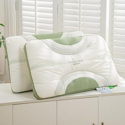 仁宇 2023新款全棉贡缎绿色决明子枕头枕芯一个 绿色半圆决明子枕