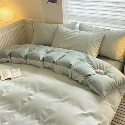 91家纺网 家纺一手货源 找家纺 慕尚 2025新款全棉磨毛印花系列四件套 细条暮山灰蓝