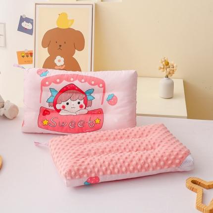 91家纺网 家纺一手货源 找家纺 吉咪兔A类全棉儿童豆豆绒枕可水洗定型枕午睡枕卡通豆豆枕草莓女孩