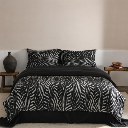 91家纺网 家纺一手货源 找家纺 简家居 2023新款雪尼尔绒极简高级感秋冬床上用品四件套 韵律波动墨黑