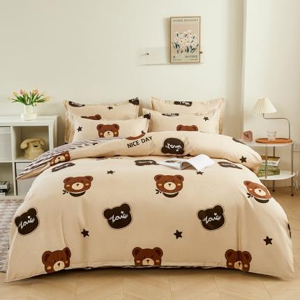 91家纺网 家纺一手货源 找家纺 爱诗诺 2025新品加厚生态棉磨毛四件套高克重植物羊绒四件套布朗小熊