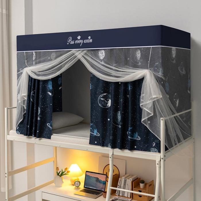 91家纺网 家纺一手货源 找家纺 学生宿舍蚊帐一体上下铺蚊帐遮光防尘床帘0.9米三开门拉链蚊帐 小熊之家-遮光防蚊