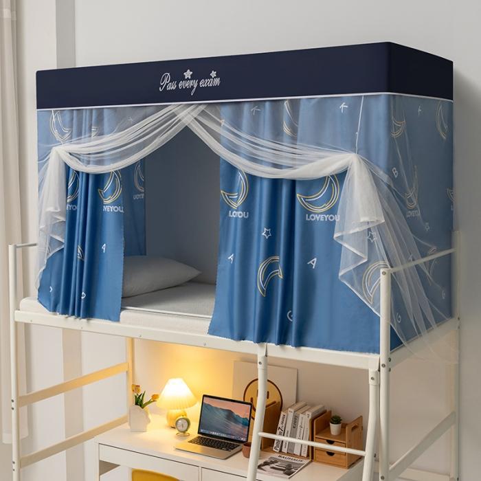 91家纺网 家纺一手货源 找家纺 学生宿舍蚊帐一体上下铺蚊帐遮光防尘床帘0.9米三开门拉链蚊帐 月光-遮光防蚊