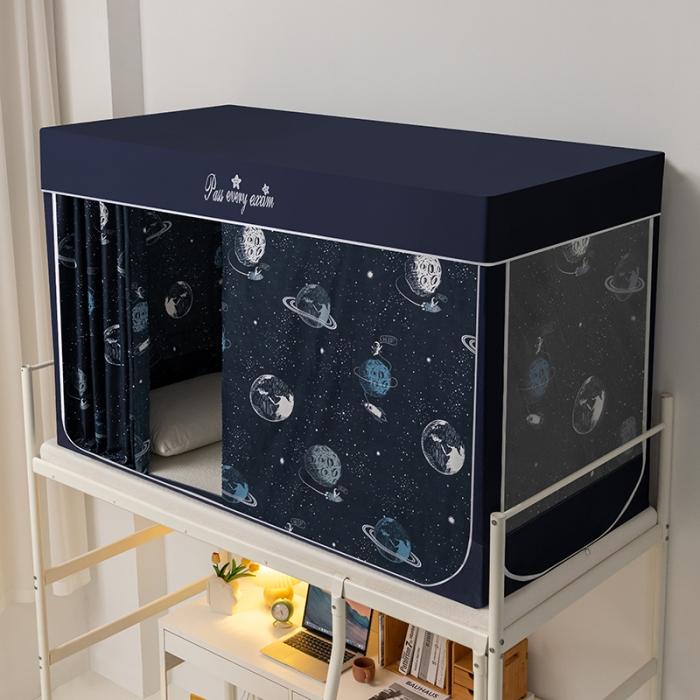 91家纺网 家纺一手货源 找家纺 学生宿舍蚊帐一体上下铺蚊帐遮光防尘床帘0.9米三开门拉链蚊帐 月光-遮光防蚊