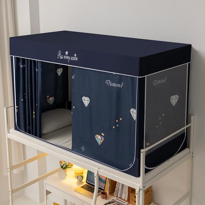 91家纺网 家纺一手货源 找家纺 学生宿舍蚊帐一体上下铺蚊帐遮光防尘床帘0.9米三开门拉链蚊帐 克拉之恋-遮光防蚊