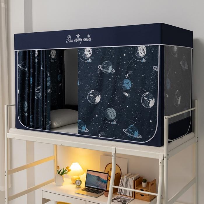 91家纺网 家纺一手货源 找家纺 学生宿舍蚊帐一体上下铺蚊帐遮光防尘床帘0.9米三开门拉链蚊帐 克拉之恋-遮光防蚊