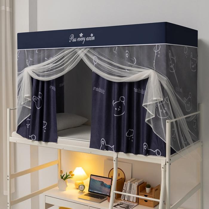 91家纺网 家纺一手货源 找家纺 学生宿舍蚊帐一体上下铺蚊帐遮光防尘床帘0.9米三开门拉链蚊帐 星球叠门款-单门