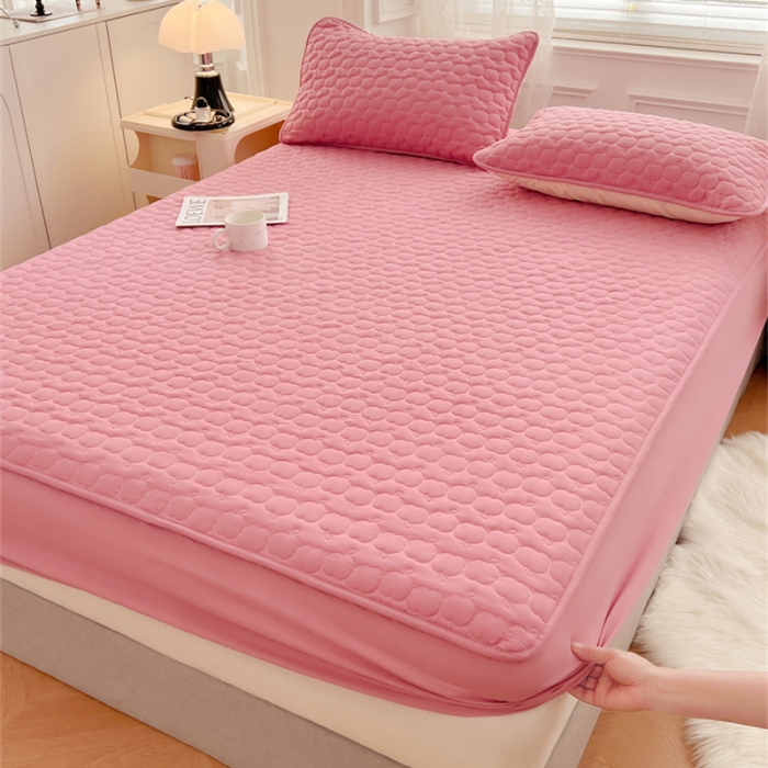 91家纺网 家纺一手货源 找家纺 梦舒羽 2025新款抗菌隔尿防水四季款夹棉加厚床笠床垫保护罩床垫套 苹果款-玫红