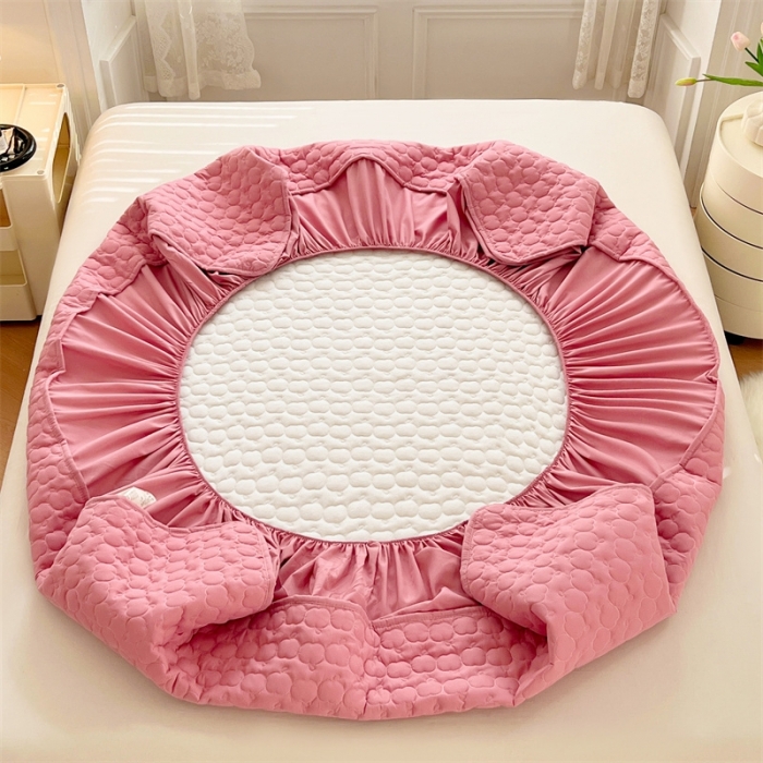 91家纺网 家纺一手货源 找家纺 梦舒羽 2025新款抗菌隔尿防水四季款夹棉加厚床笠床垫保护罩床垫套 苹果款-玫红