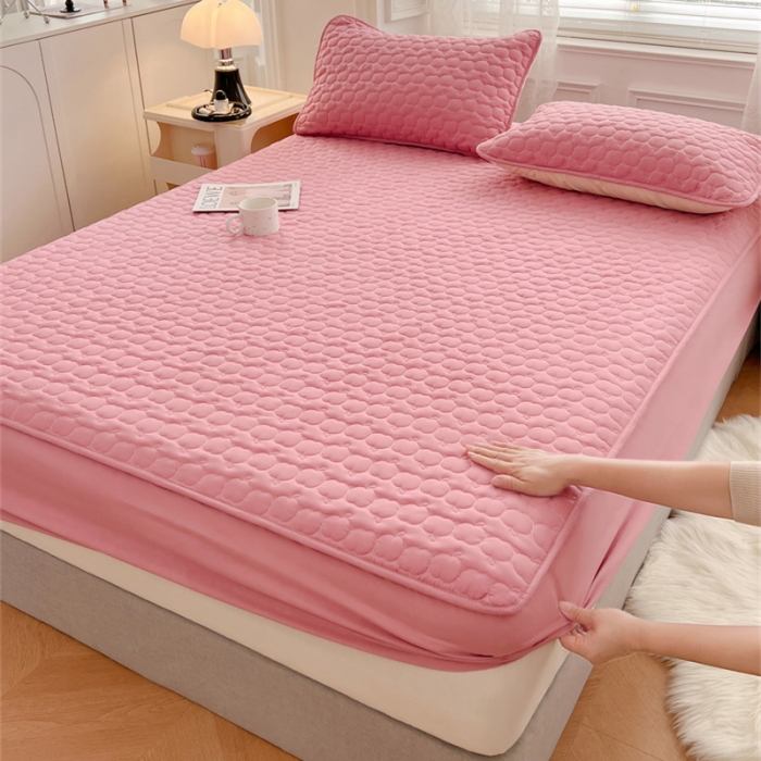 91家纺网 家纺一手货源 找家纺 梦舒羽 2025新款抗菌隔尿防水四季款夹棉加厚床笠床垫保护罩床垫套 苹果款-玫红