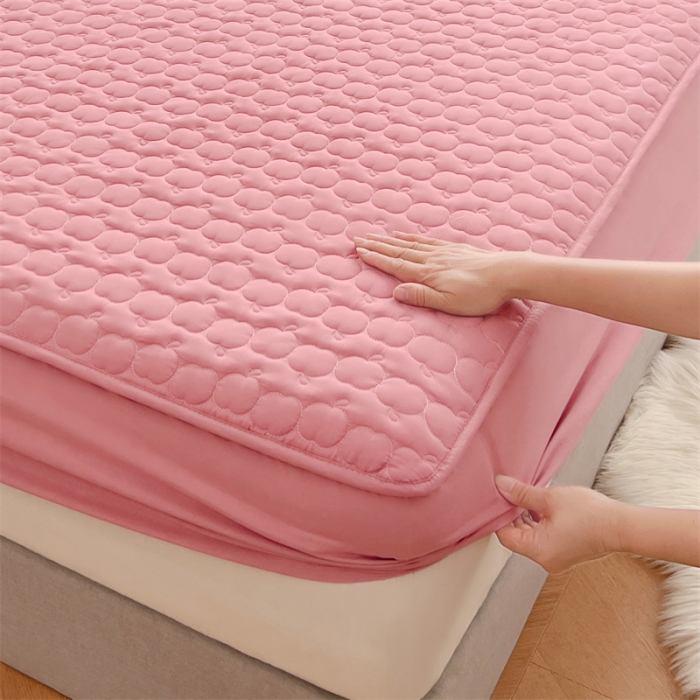 91家纺网 家纺一手货源 找家纺 梦舒羽 2025新款抗菌隔尿防水四季款夹棉加厚床笠床垫保护罩床垫套 苹果款-玫红