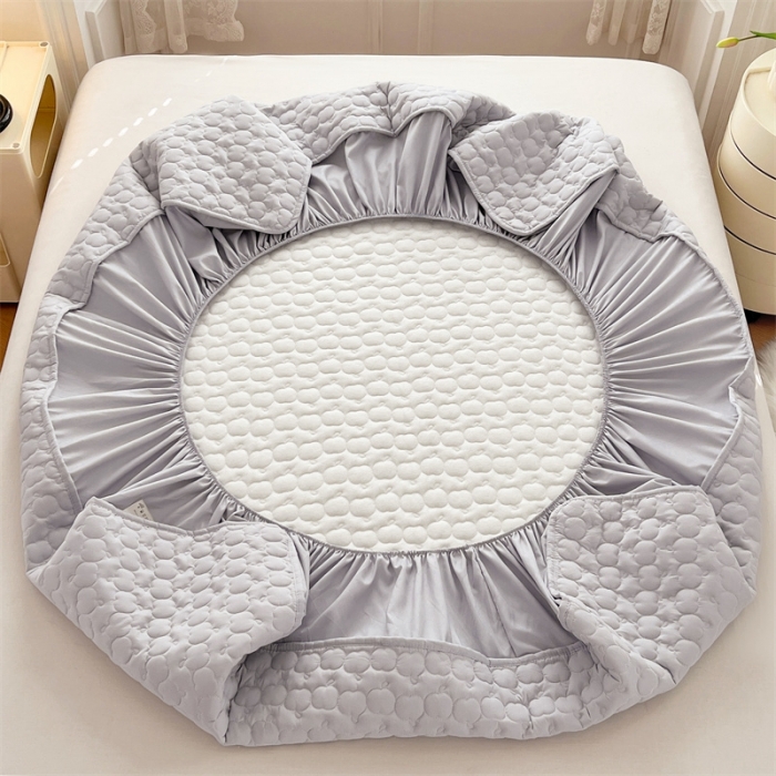 91家纺网 家纺一手货源 找家纺 梦舒羽 2025新款抗菌隔尿防水四季款夹棉加厚床笠床垫保护罩床垫套 苹果款-浅灰