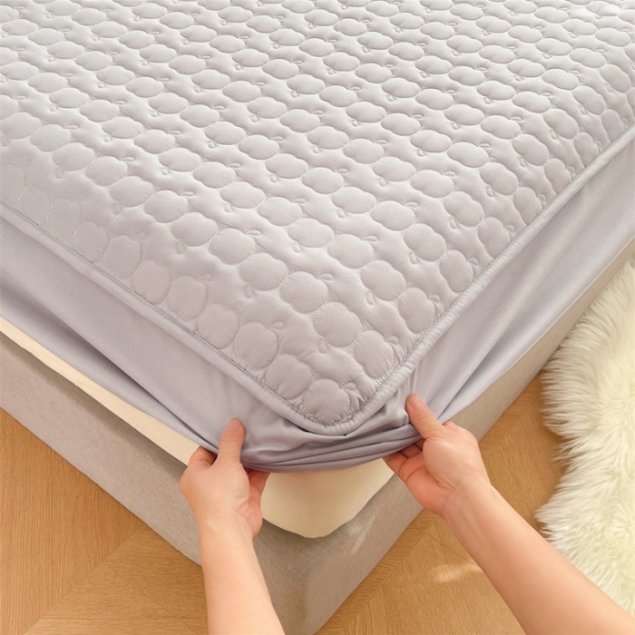 91家纺网 家纺一手货源 找家纺 梦舒羽 2025新款抗菌隔尿防水四季款夹棉加厚床笠床垫保护罩床垫套 苹果款-浅灰