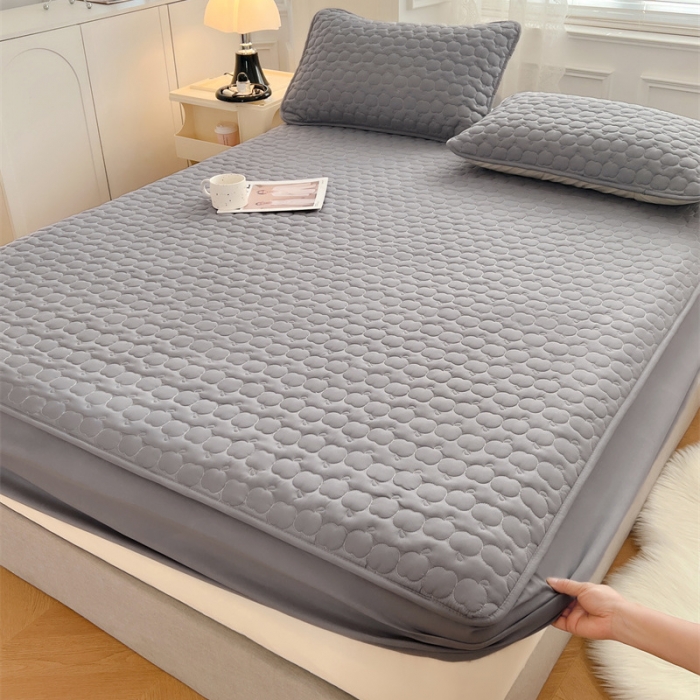 91家纺网 家纺一手货源 找家纺 梦舒羽 2025新款抗菌隔尿防水四季款夹棉加厚床笠床垫保护罩床垫套 苹果款-深灰