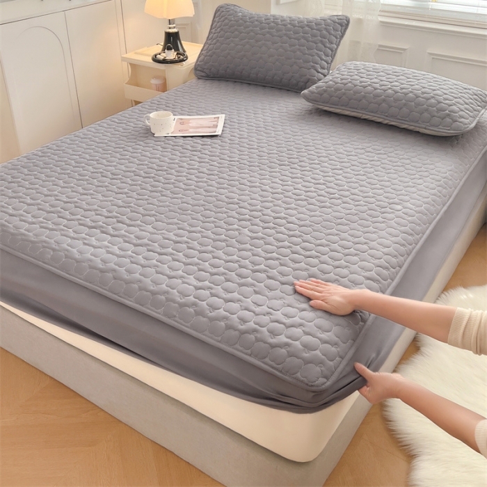 91家纺网 家纺一手货源 找家纺 梦舒羽 2025新款抗菌隔尿防水四季款夹棉加厚床笠床垫保护罩床垫套 苹果款-深灰