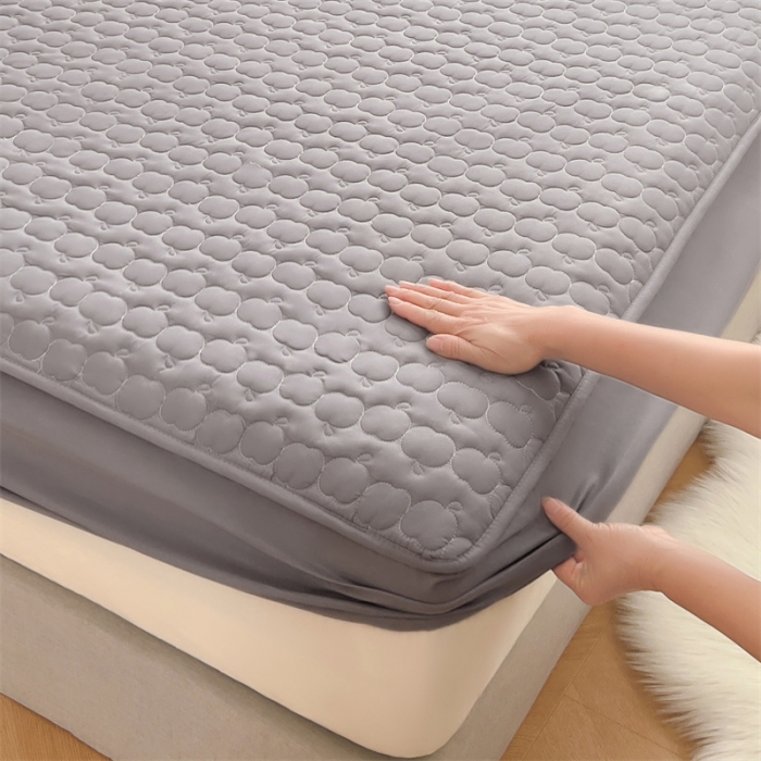 91家纺网 家纺一手货源 找家纺 梦舒羽 2025新款抗菌隔尿防水四季款夹棉加厚床笠床垫保护罩床垫套 苹果款-深灰