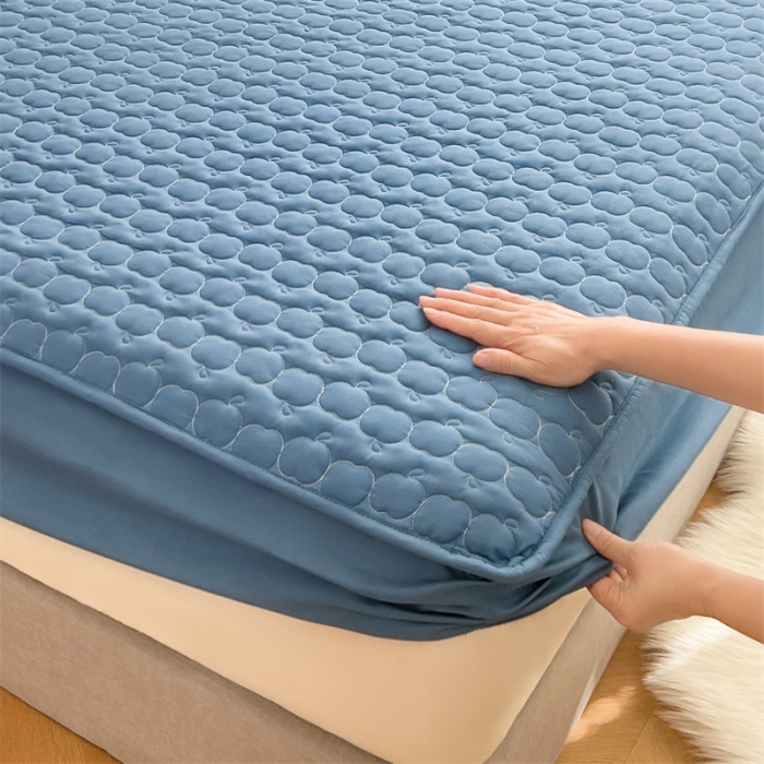 91家纺网 家纺一手货源 找家纺 梦舒羽2025新款抗菌隔尿防水四季款夹棉加厚床笠床垫保护罩床垫套 苹果款-深蓝