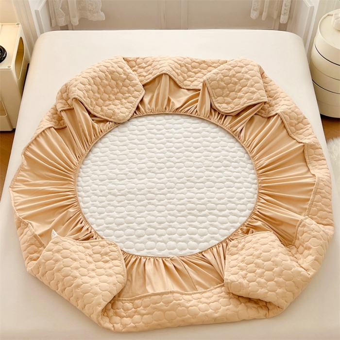 91家纺网 家纺一手货源 找家纺 梦舒羽 2025新款抗菌隔尿防水四季款夹棉加厚床笠床垫保护罩床垫套 苹果款-杏黄