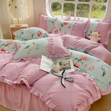 91家纺网 家纺一手货源 找家纺 （总）金米诺 2024新款蝴蝶结韩版蕾丝花边床裙四件套