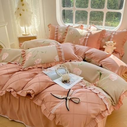 91家纺网 家纺一手货源 找家纺 （总）金米诺 2024新款蝴蝶结韩版蕾丝花边床裙四件套