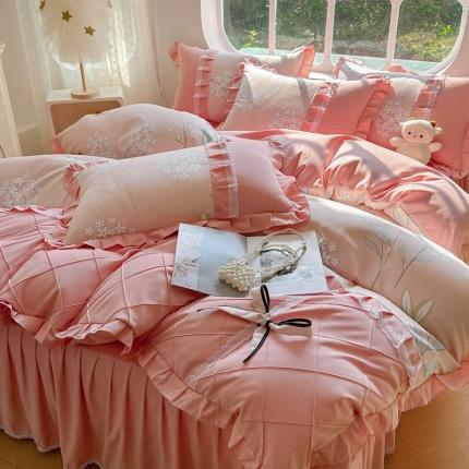 91家纺网 家纺一手货源 找家纺 （总）金米诺 2024新款蝴蝶结韩版蕾丝花边床裙四件套