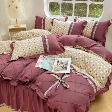 91家纺网 家纺一手货源 找家纺 （总）金米诺 2024新款蝴蝶结韩版蕾丝花边床裙四件套