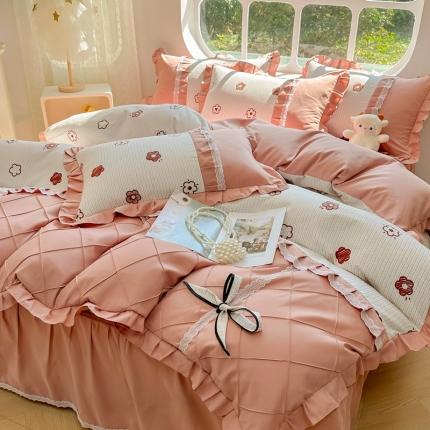 91家纺网 家纺一手货源 找家纺 （总）金米诺 2024新款蝴蝶结韩版蕾丝花边床裙四件套