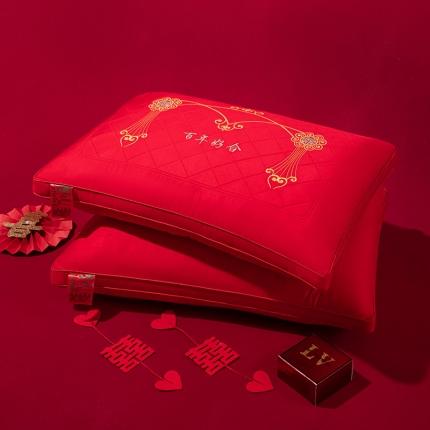 91家纺网 家纺一手货源 找家纺 （总）织布人2023新款枕芯以爱之名结两姓之好大红全棉刺绣婚庆枕头枕芯