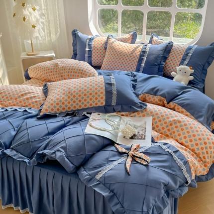 91家纺网 家纺一手货源 找家纺 金米诺 2024新款蝴蝶结韩版蕾丝花边床裙四件套 蒙德里安-香桔