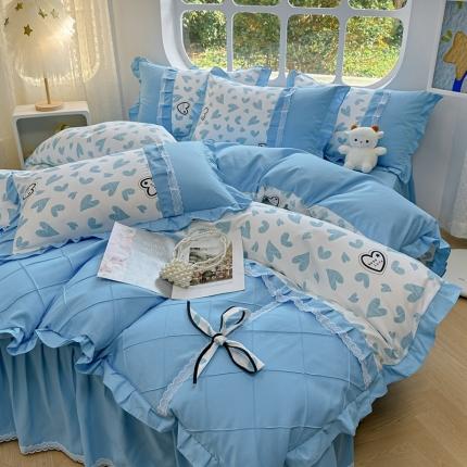 91家纺网 家纺一手货源 找家纺 金米诺 2024新款蝴蝶结韩版蕾丝花边床裙四件套 卡萌-钛白