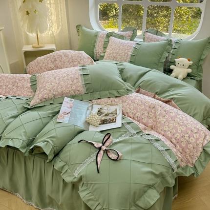 91家纺网 家纺一手货源 找家纺 金米诺 2024新款蝴蝶结韩版蕾丝花边床裙四件套 小雏菊-樱花粉