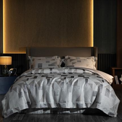 91家纺网 家纺一手货源 找家纺 OL家纺 2023新款色织高精密提花轻奢风床盖床笠夹棉四件套 格调-灰