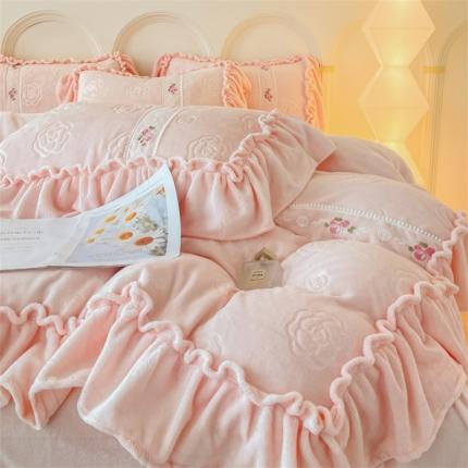 91家纺网 家纺一手货源 找家纺 逸尚阁 2024新款奢华系列高克重牛奶绒四件套 奢华-粉可可