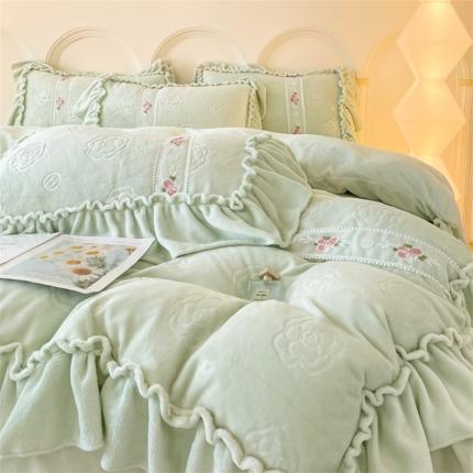 91家纺网 家纺一手货源 找家纺 逸尚阁 2024新款奢华系列高克重牛奶绒四件套 奢华-浅水绿