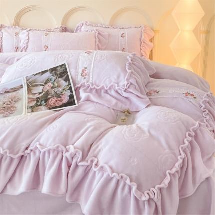 91家纺网 家纺一手货源 找家纺 逸尚阁 2024新款奢华系列高克重牛奶绒四件套 奢华-轻奢紫