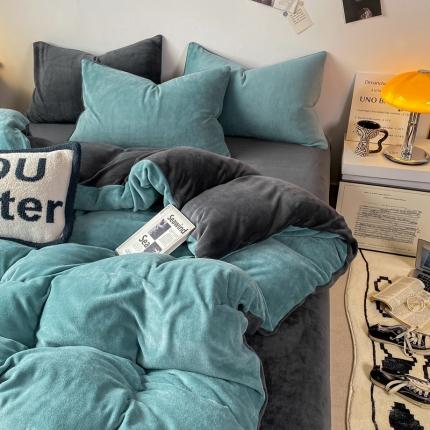 91家纺网 家纺一手货源 找家纺 牛牛家纺 2025新款软绵舒适牛奶绒四件套系列 翠绿+爵士灰