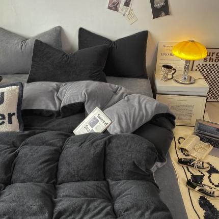 91家纺网 家纺一手货源 找家纺 牛牛家纺 2025新款软绵舒适牛奶绒四件套系列 爵士灰+月光灰