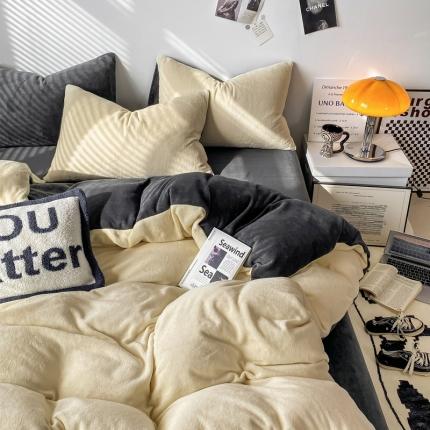 91家纺网 家纺一手货源 找家纺 牛牛家纺 2025新款软绵舒适牛奶绒四件套系列 米黄+爵士灰