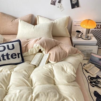 91家纺网 家纺一手货源 找家纺 牛牛家纺 2025新款软绵舒适牛奶绒四件套系列 米黄+浅咖