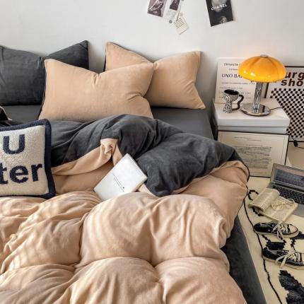 91家纺网 家纺一手货源 找家纺 牛牛家纺 2025新款软绵舒适牛奶绒四件套系列 浅咖+爵士灰