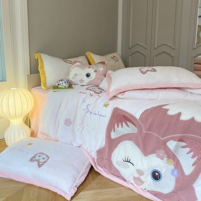 91家纺网 家纺一手货源 找家纺 紫碧螺 2023新款牛奶绒系列四件套-林娜贝尔 林娜贝尔-粉色