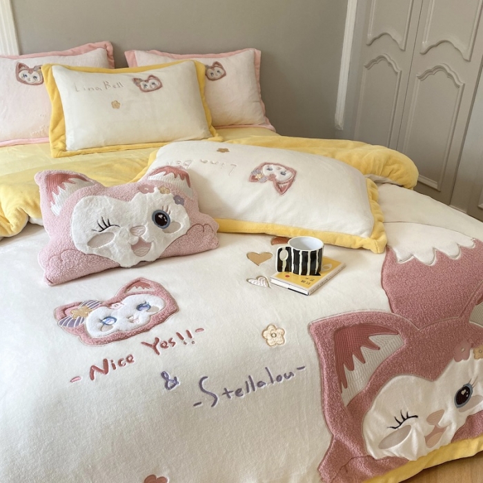 91家纺网 家纺一手货源 找家纺 紫碧螺 2023新款牛奶绒系列四件套-林娜贝尔 林娜贝尔-黄色